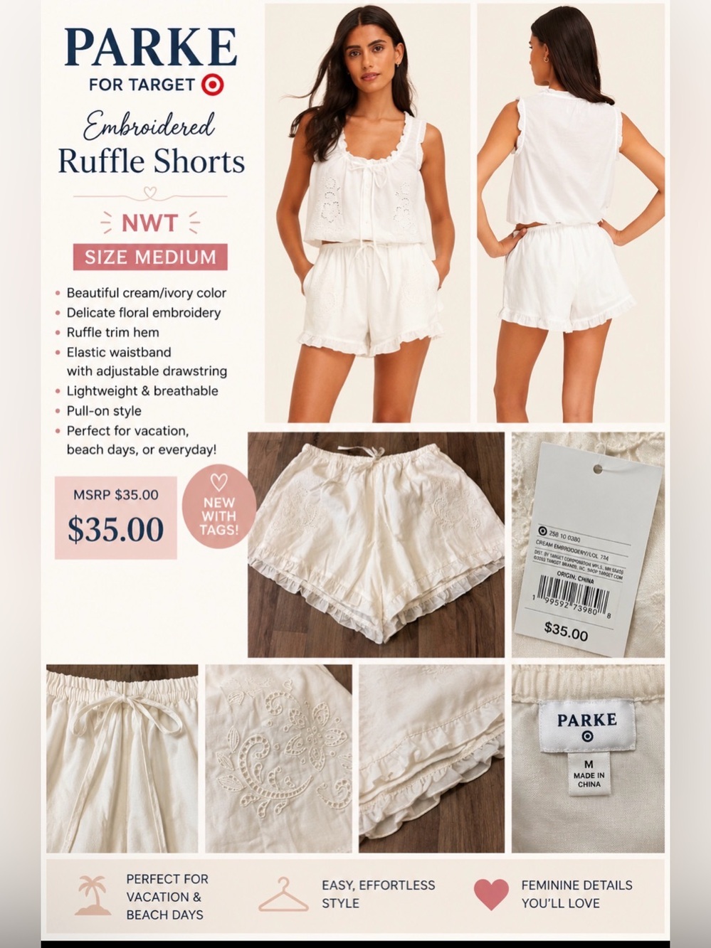 PARKE for Target Embroidered Ruffle Shorts – NWT Size Medium